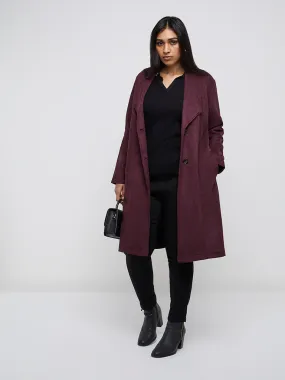 Gia Maroon Faux Suede Long Coat