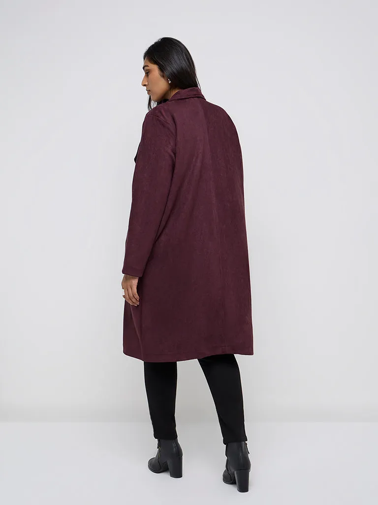 Gia Maroon Faux Suede Long Coat