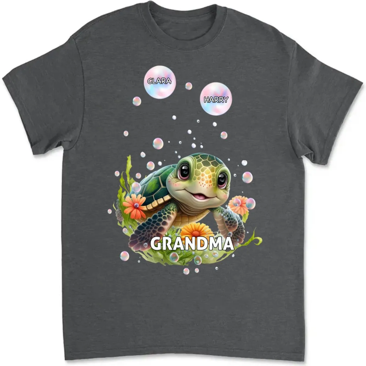 Grandma - Beachy Sea Turtle Tough Grandma Mom With Grandkids - Personalized Unisex T-Shirt