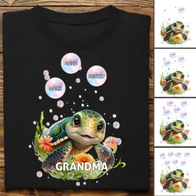 Grandma - Beachy Sea Turtle Tough Grandma Mom With Grandkids - Personalized Unisex T-Shirt