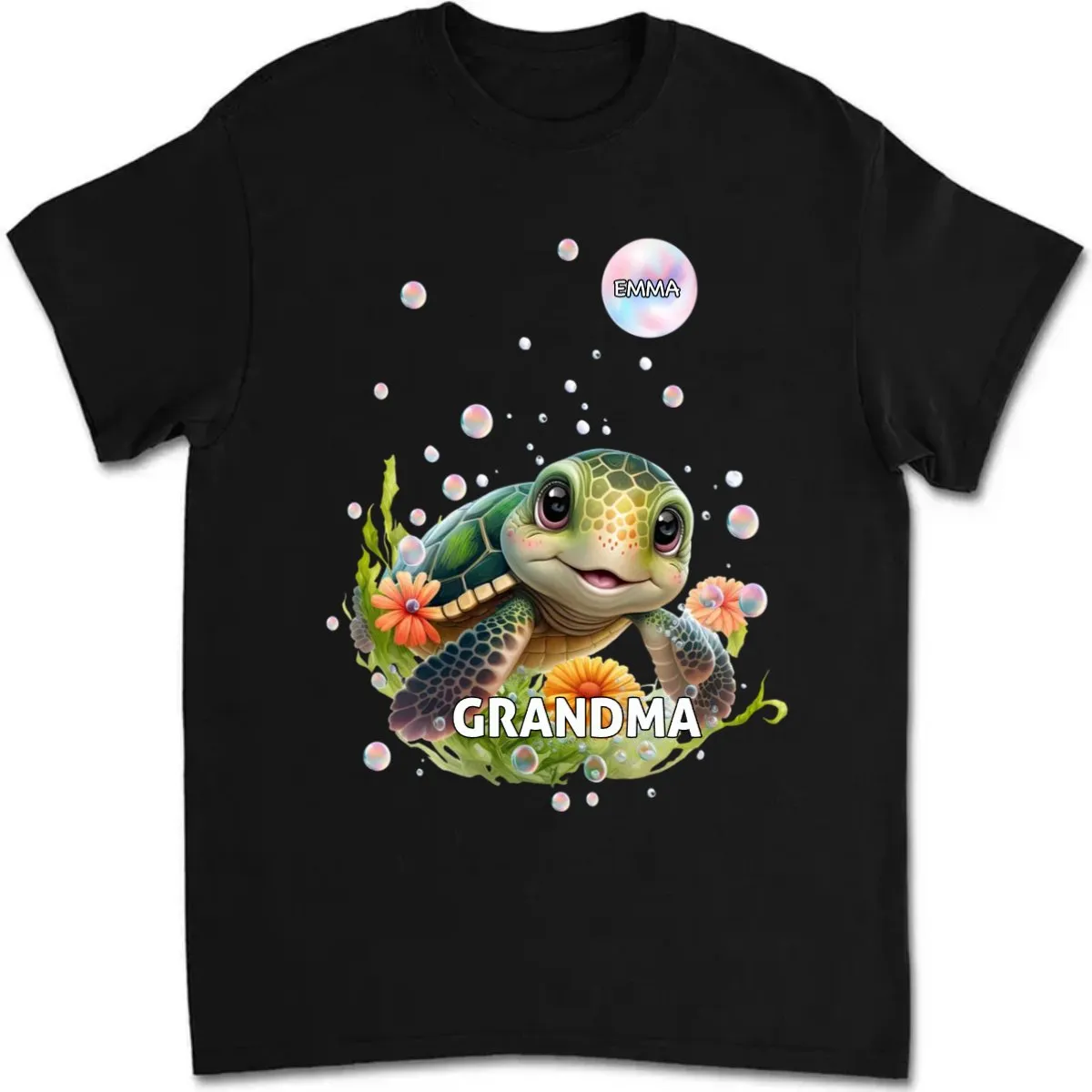 Grandma - Beachy Sea Turtle Tough Grandma Mom With Grandkids - Personalized Unisex T-Shirt