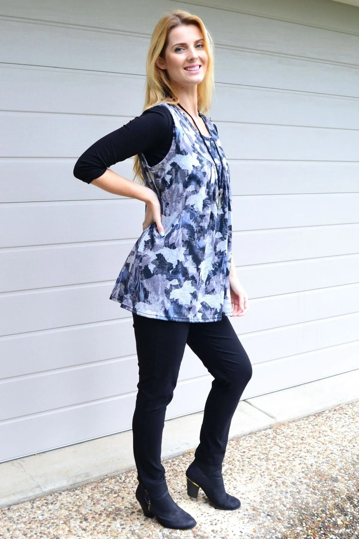 Grey Maple Leaf Sleeveless Fleece Tunic Top