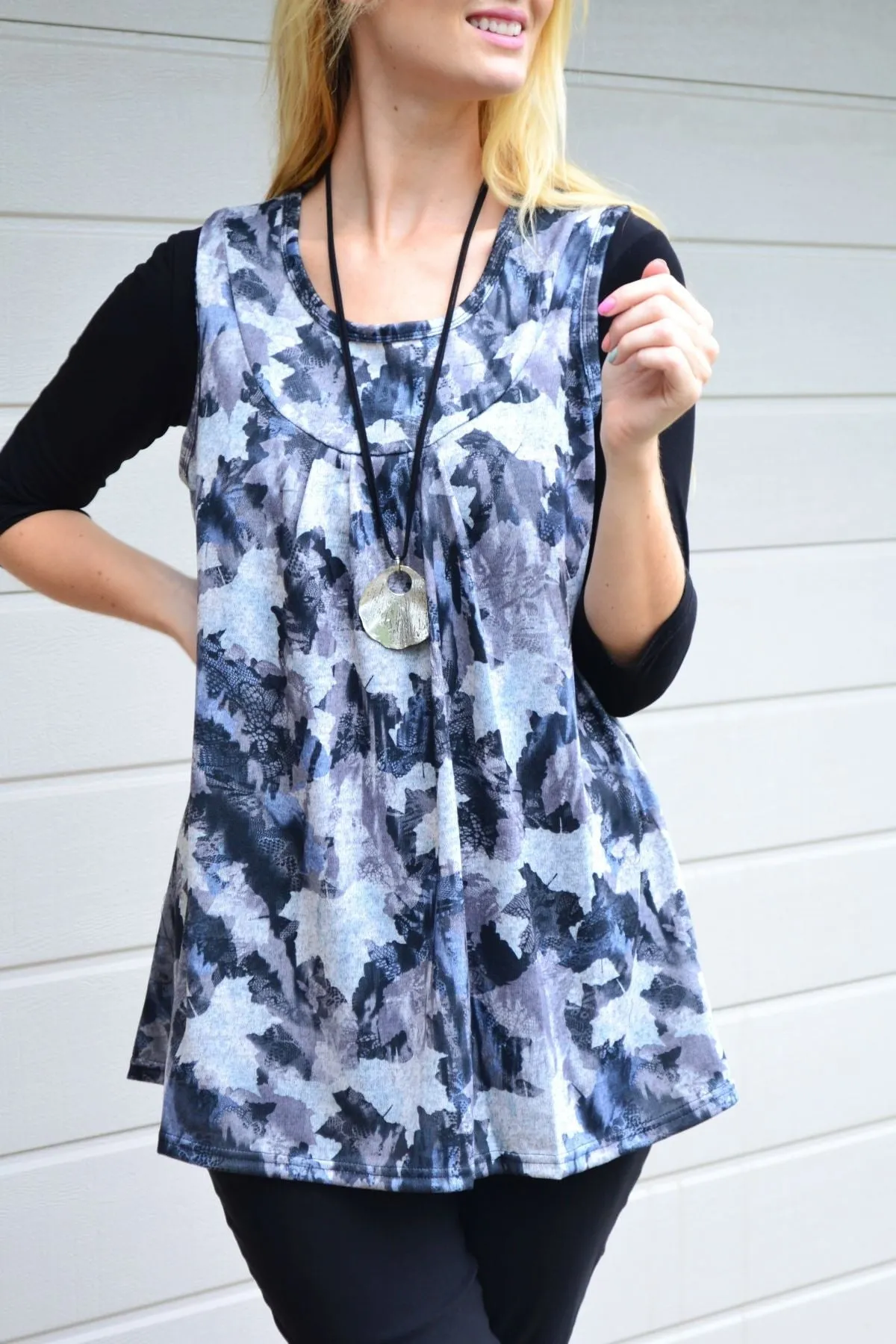 Grey Maple Leaf Sleeveless Fleece Tunic Top