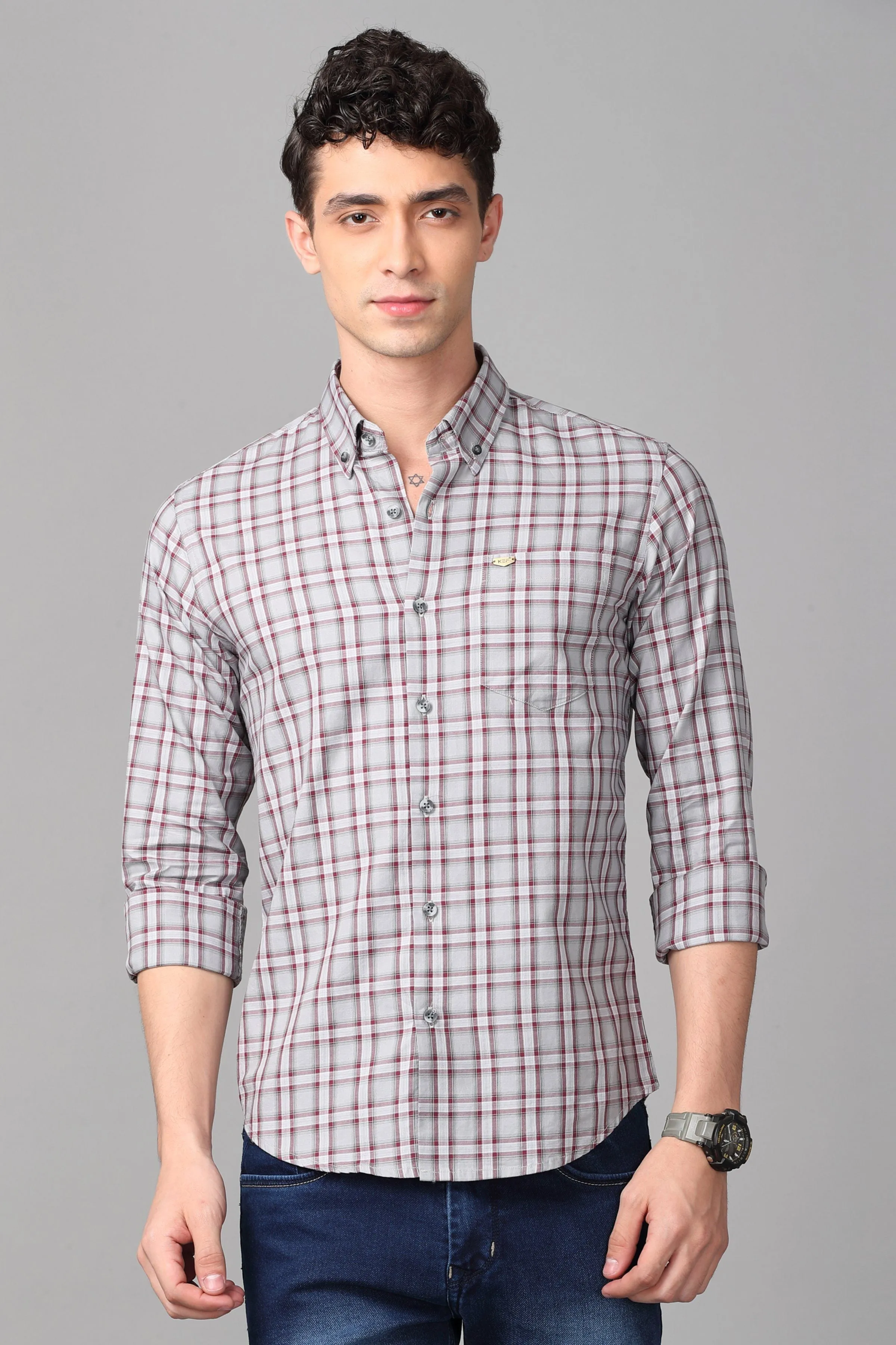 Grey with Red Checks Shirt