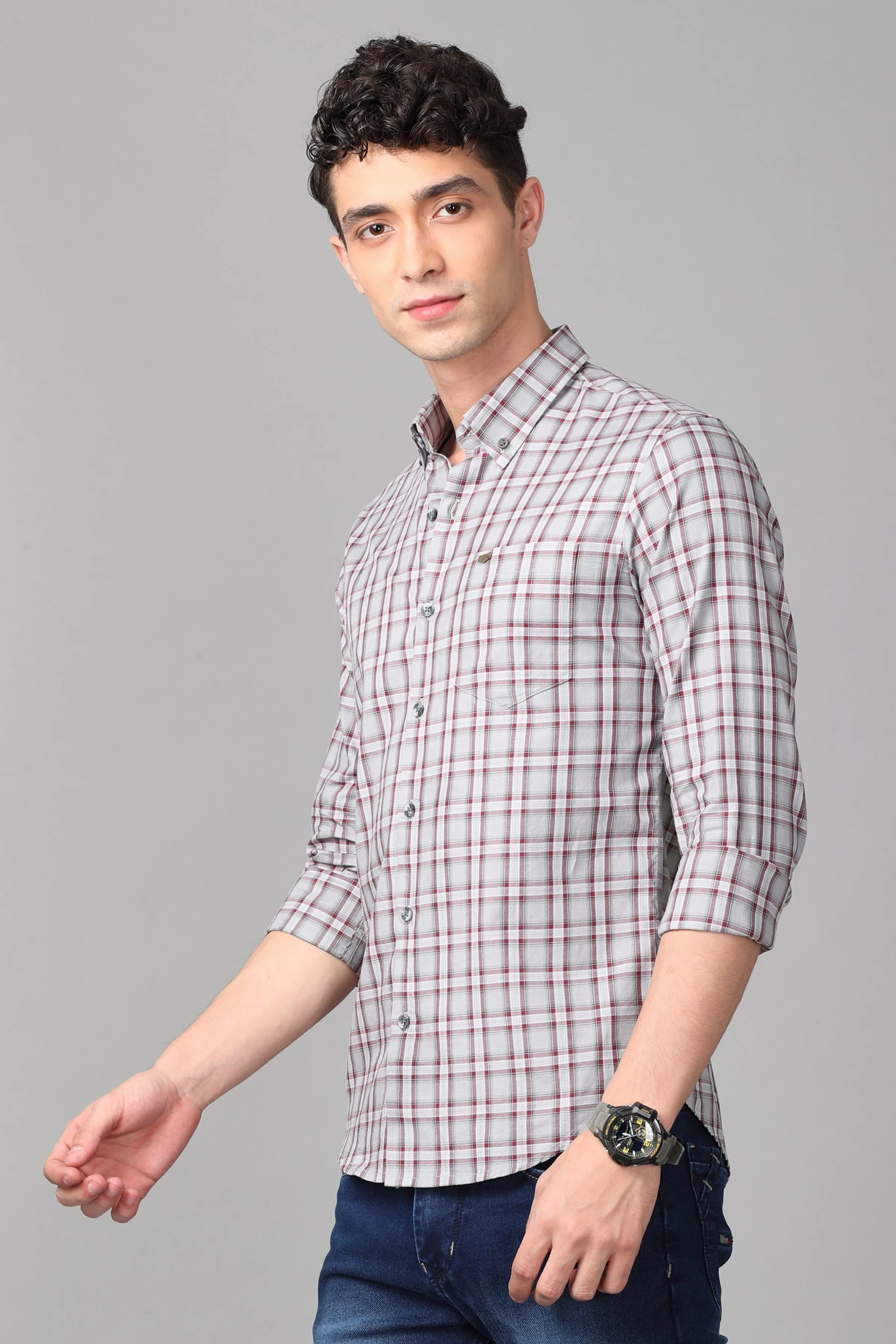 Grey with Red Checks Shirt