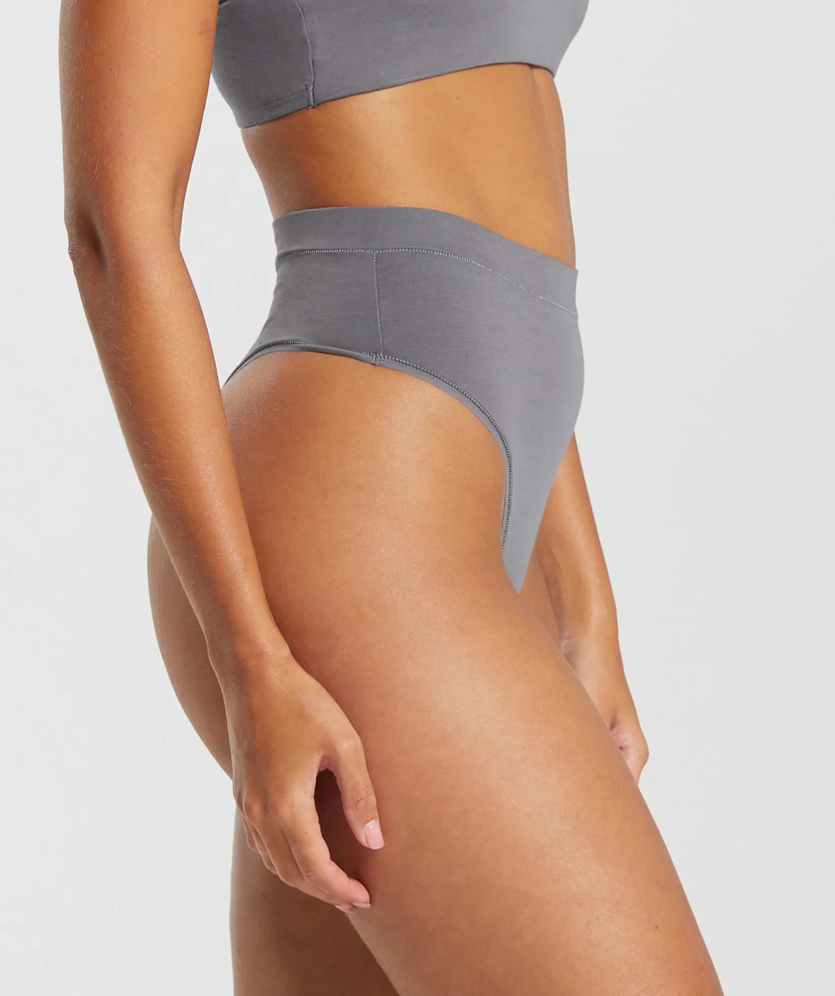 Gymshark Cotton High Waisted Thong - Brushed Grey