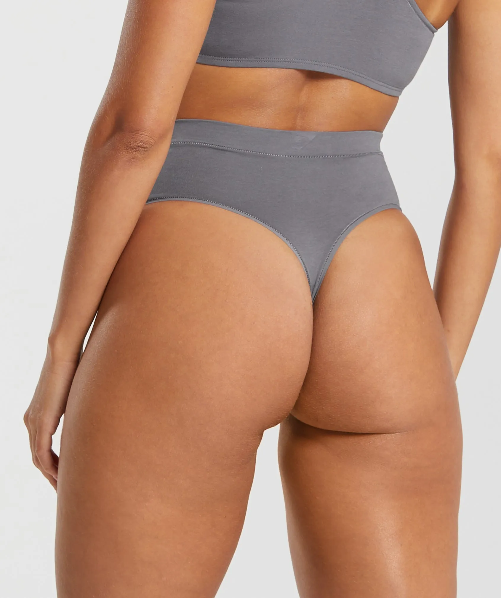 Gymshark Cotton High Waisted Thong - Brushed Grey