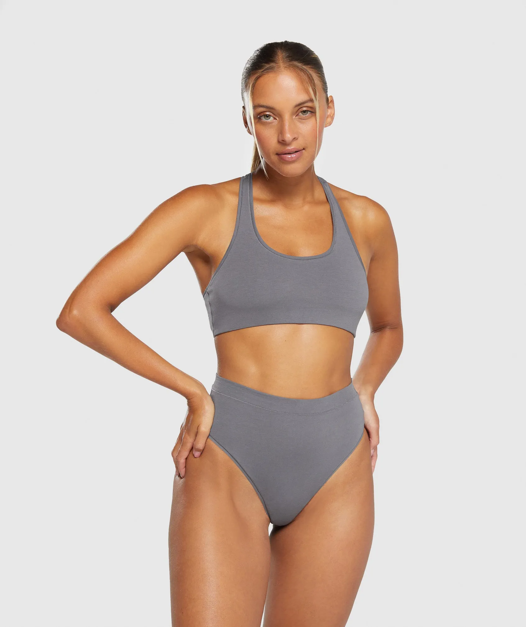 Gymshark Cotton High Waisted Thong - Brushed Grey