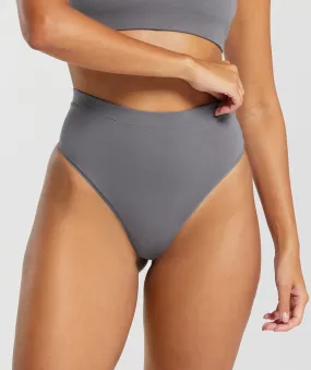 Gymshark Cotton High Waisted Thong - Brushed Grey