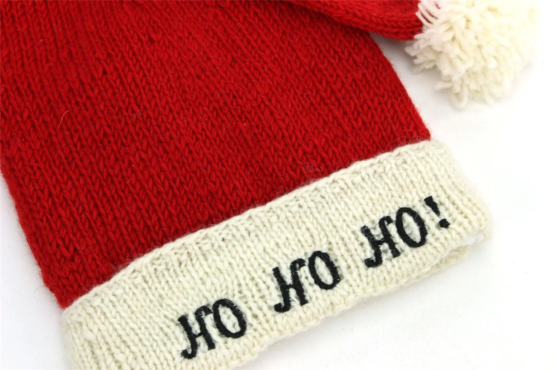 Hand Knitted Wool Christmas Beanie Hat - Ho Ho Ho