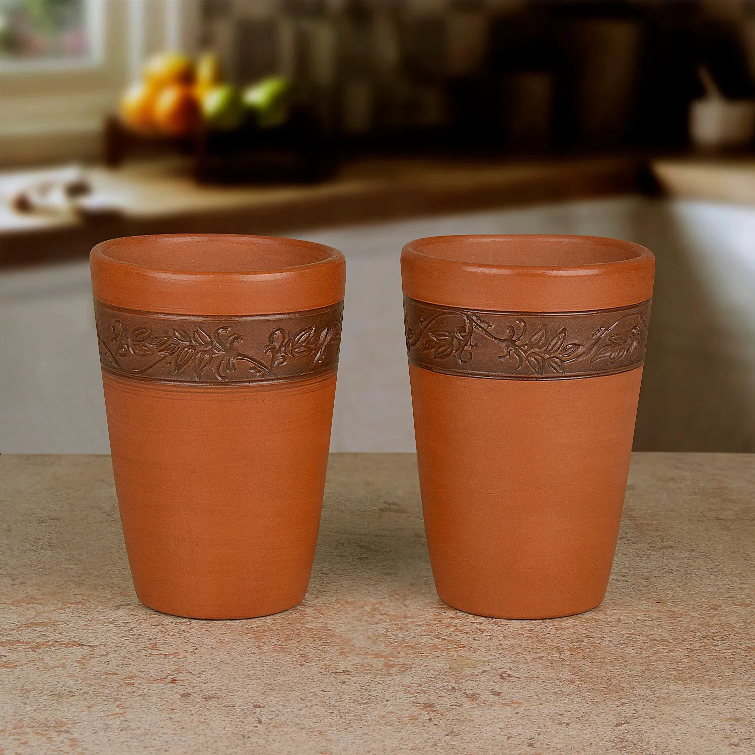 Handcrafted Earthenware Lassi Glasses (Brown, Set of 2, 450 ml)