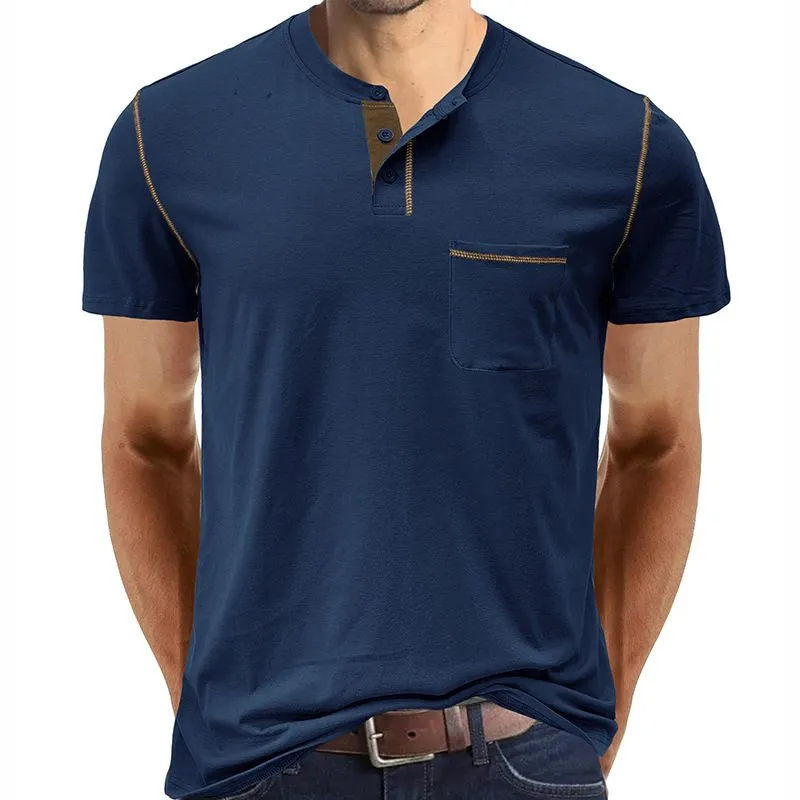 Henley Cotton Polo Shirt Solid Colors