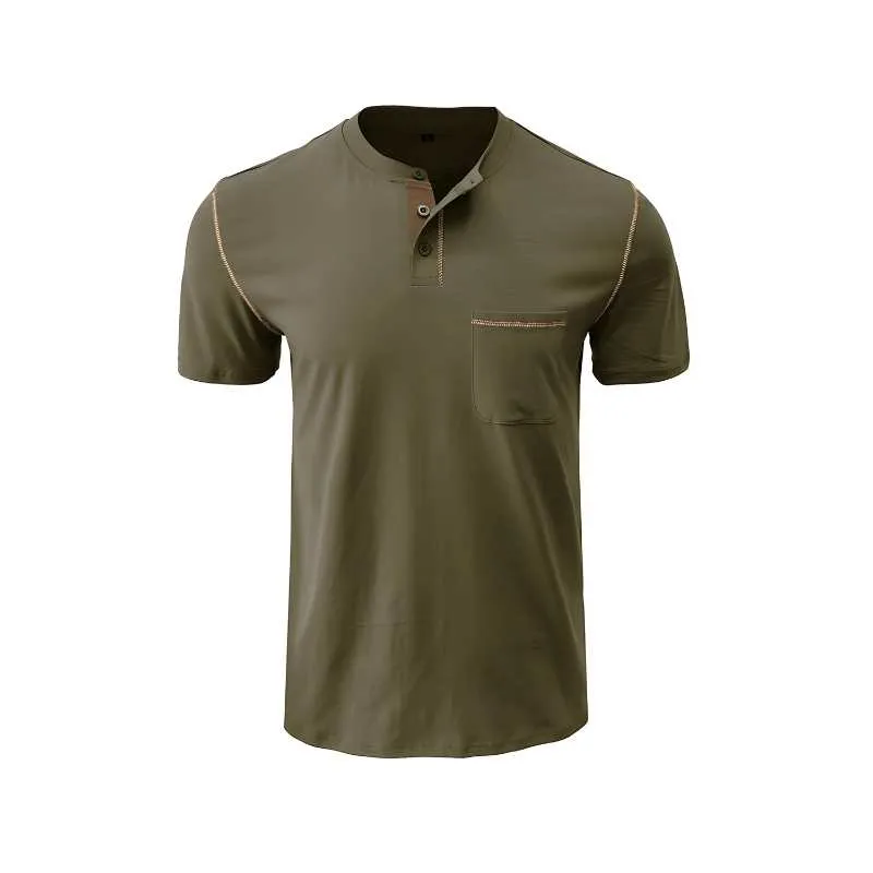 Henley Cotton Polo Shirt Solid Colors