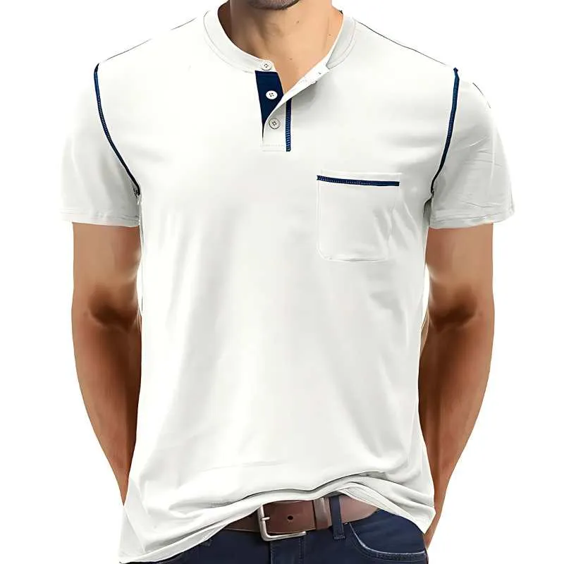 Henley Cotton Polo Shirt Solid Colors