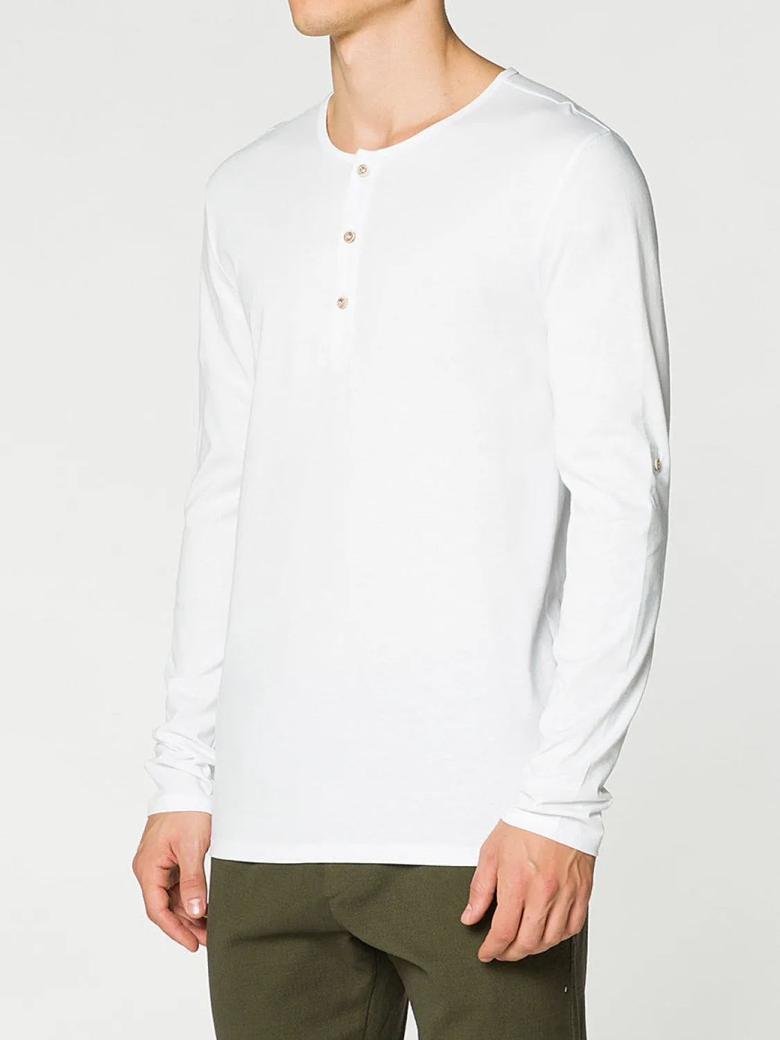 Henley Organic Cotton Long Sleeve T-shirt White