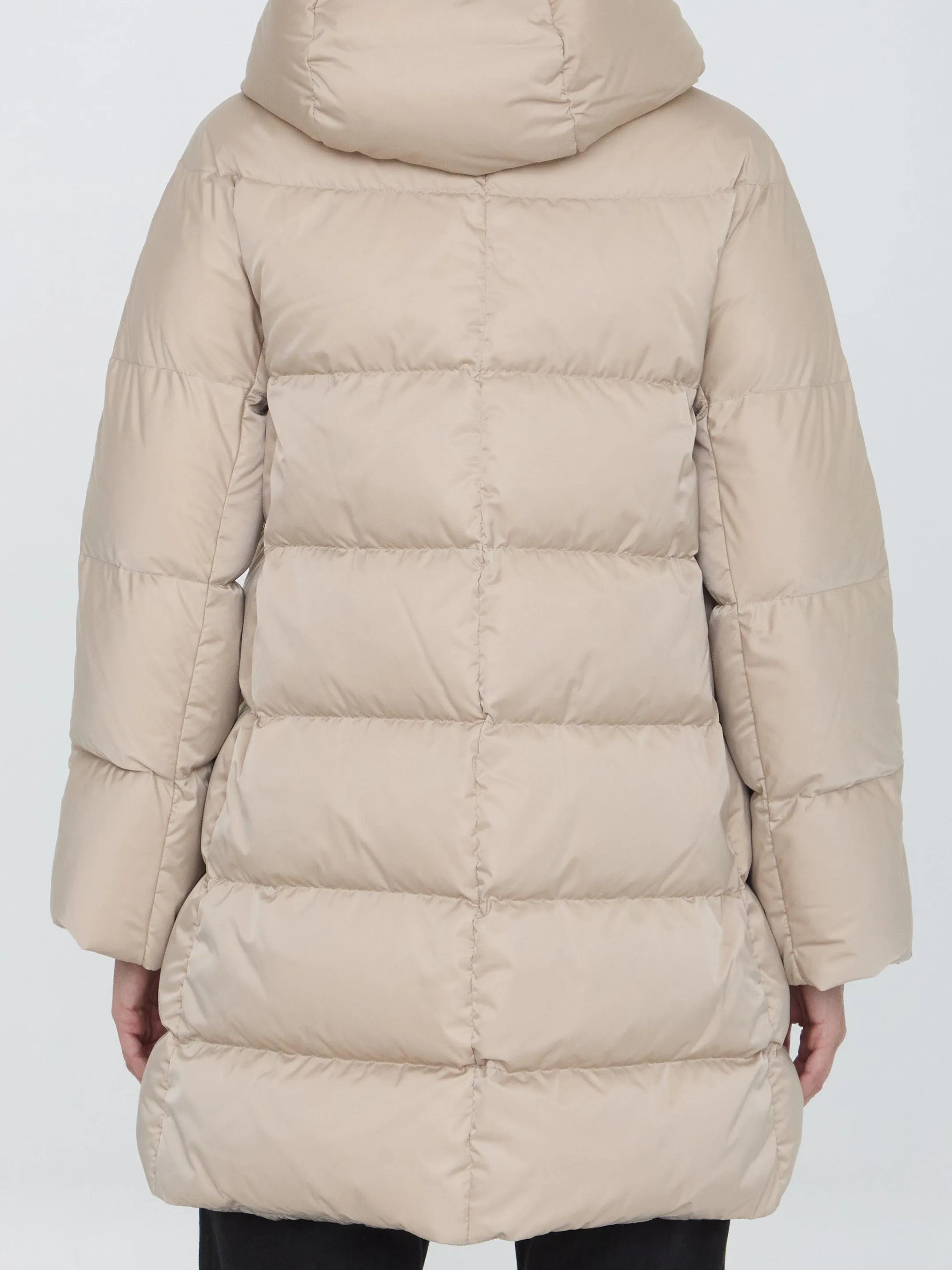 Herno Down Raso Zi-Up Padded Coat In Beige