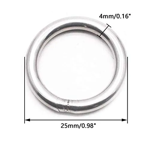 HONJIE 4mm x 25mm (5/32" x 1") Stainless Steel Round Ring Welded Marine Grade for Belts Hardware Handbags DIY Accessories - (5 Pcs Silver Tone)