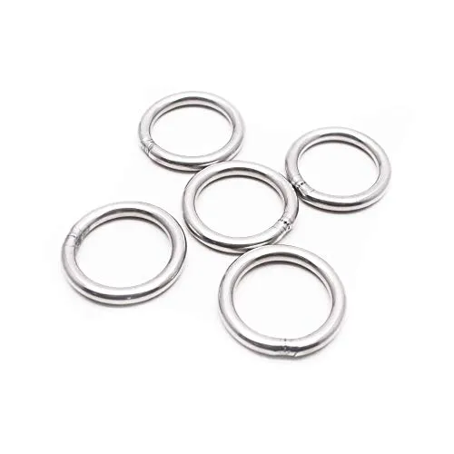 HONJIE 4mm x 25mm (5/32" x 1") Stainless Steel Round Ring Welded Marine Grade for Belts Hardware Handbags DIY Accessories - (5 Pcs Silver Tone)