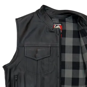 Hot Leathers VSM1059 Men's Black 'Flannel Grey' Motorcycle Club style Conceal and Carry Leather Biker Vest