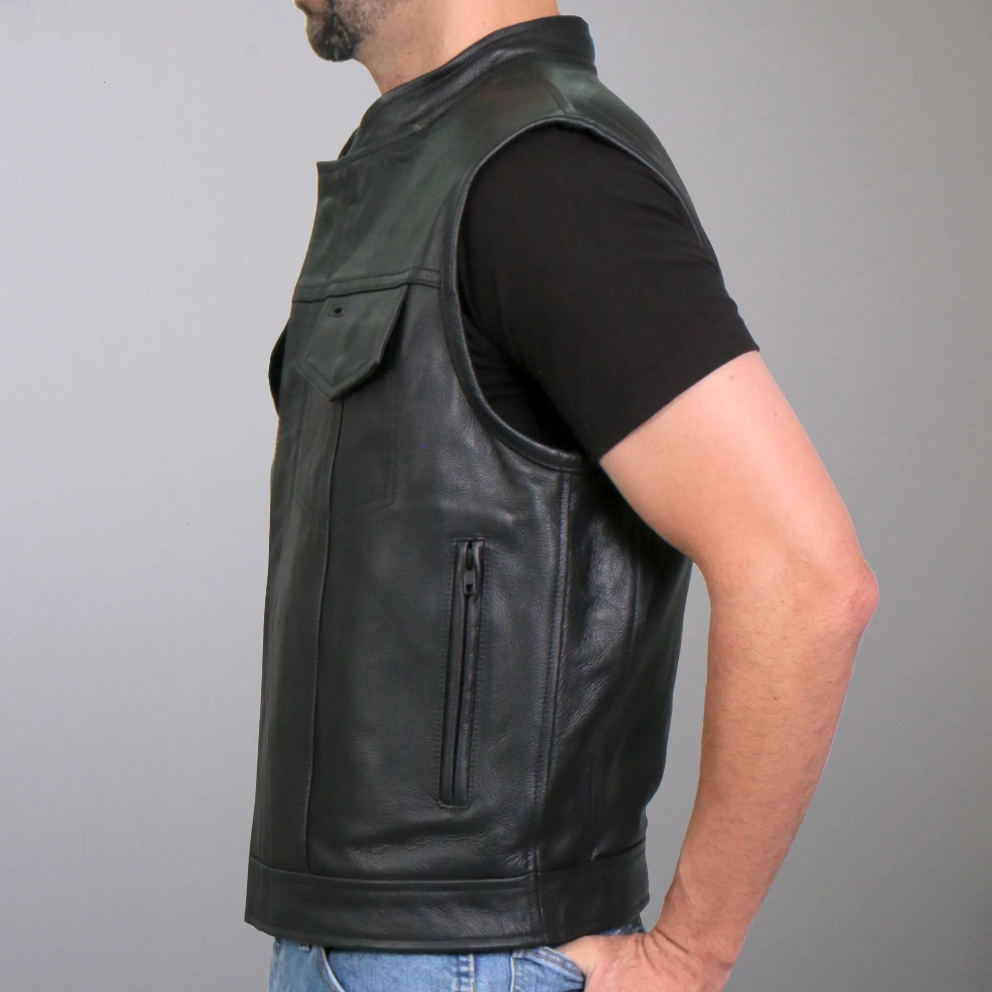 Hot Leathers VSM1059 Men's Black 'Flannel Grey' Motorcycle Club style Conceal and Carry Leather Biker Vest