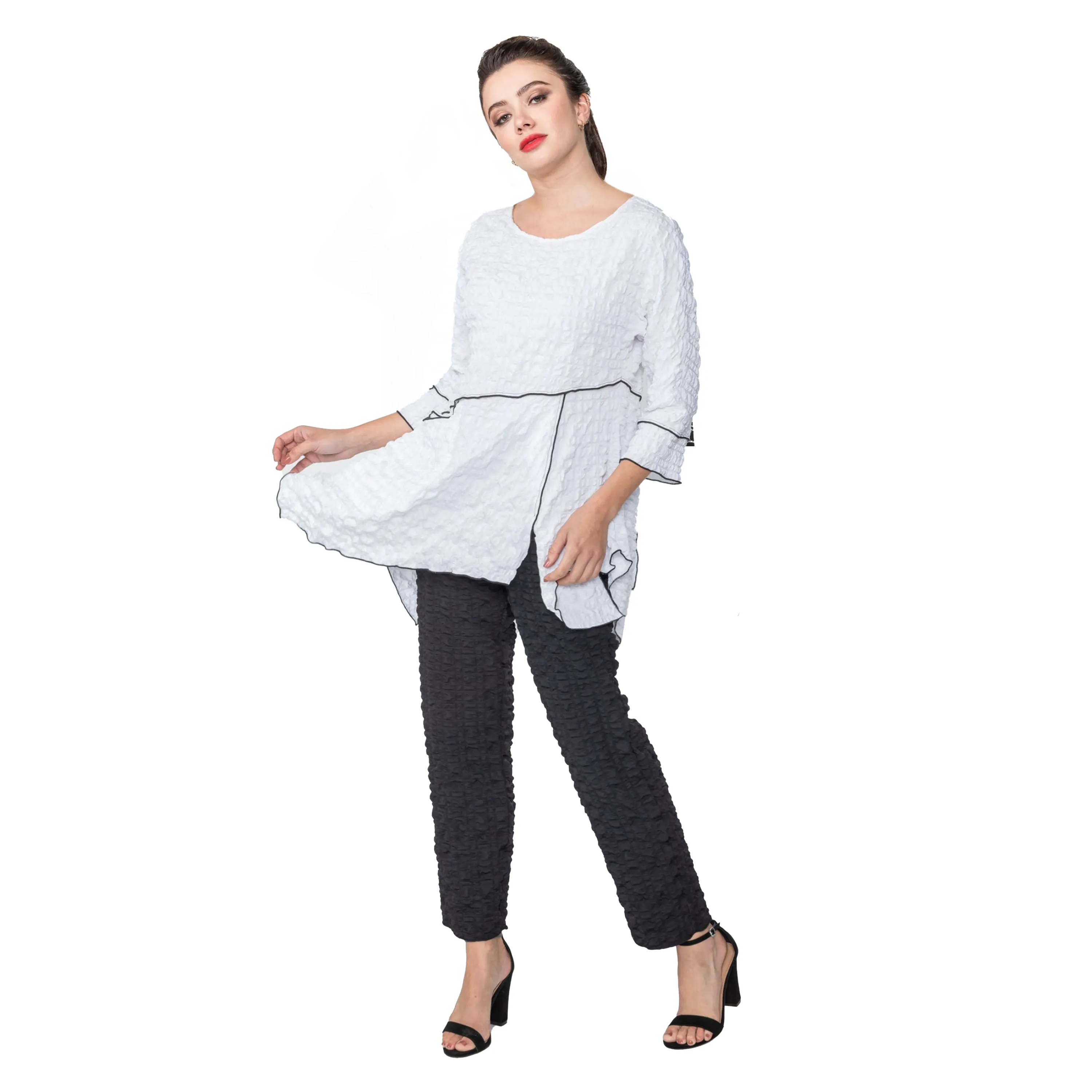 IC Collection Textured Tunic in White/Black - 5309T-WHT