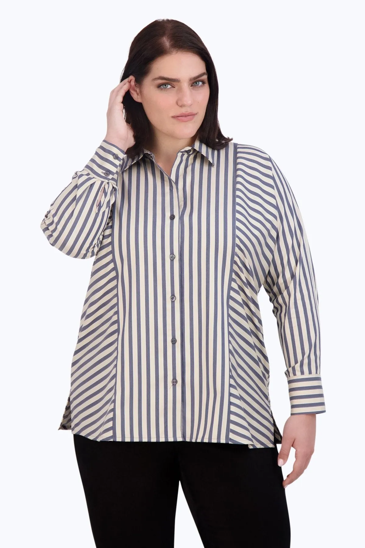 Jackie Plus No Iron Navy Stripe Shirt