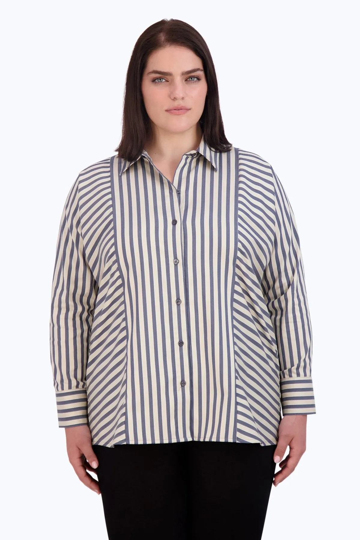 Jackie Plus No Iron Navy Stripe Shirt