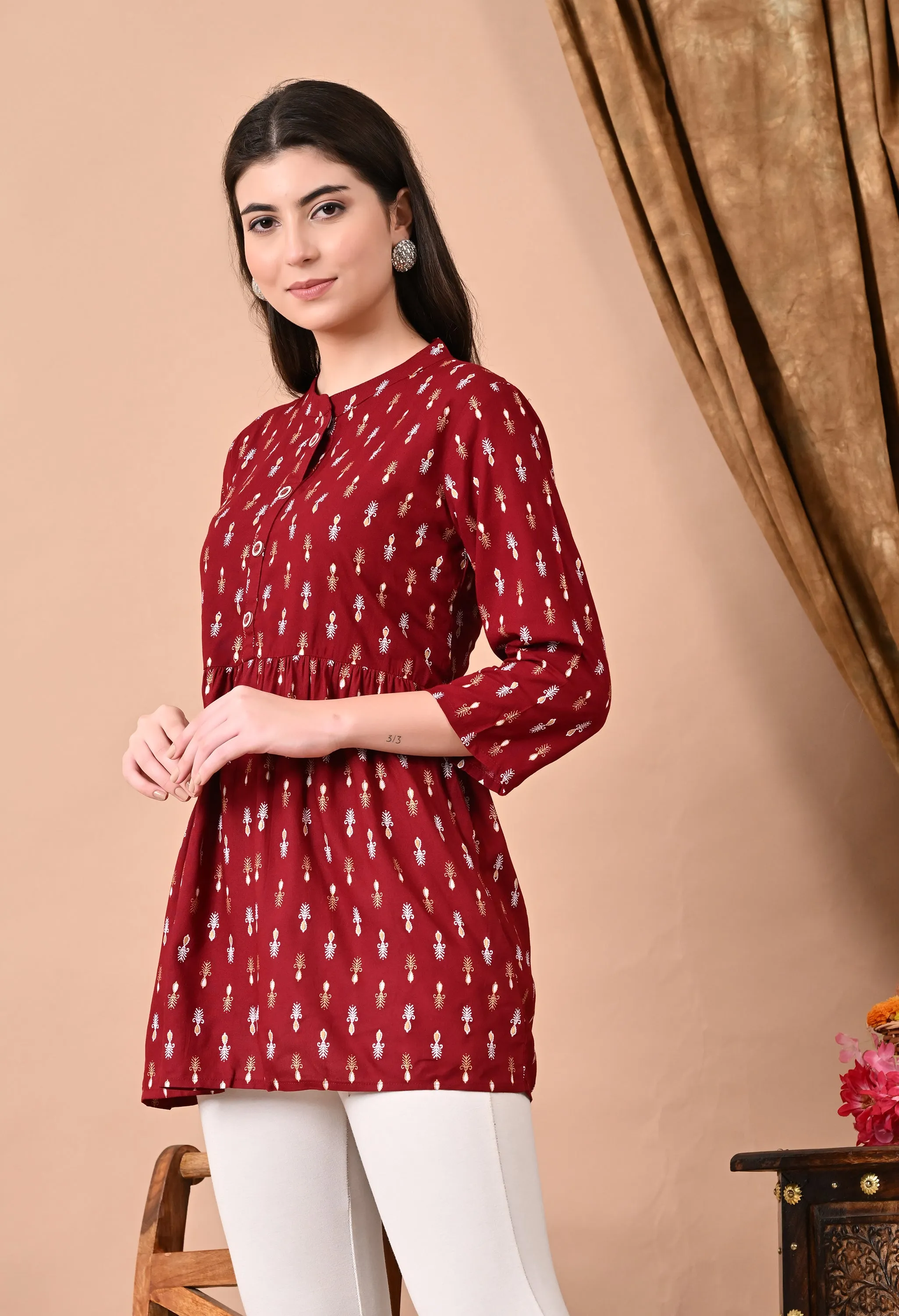 Jaipurite Maroon Printed Tunic in Viscos Rayon