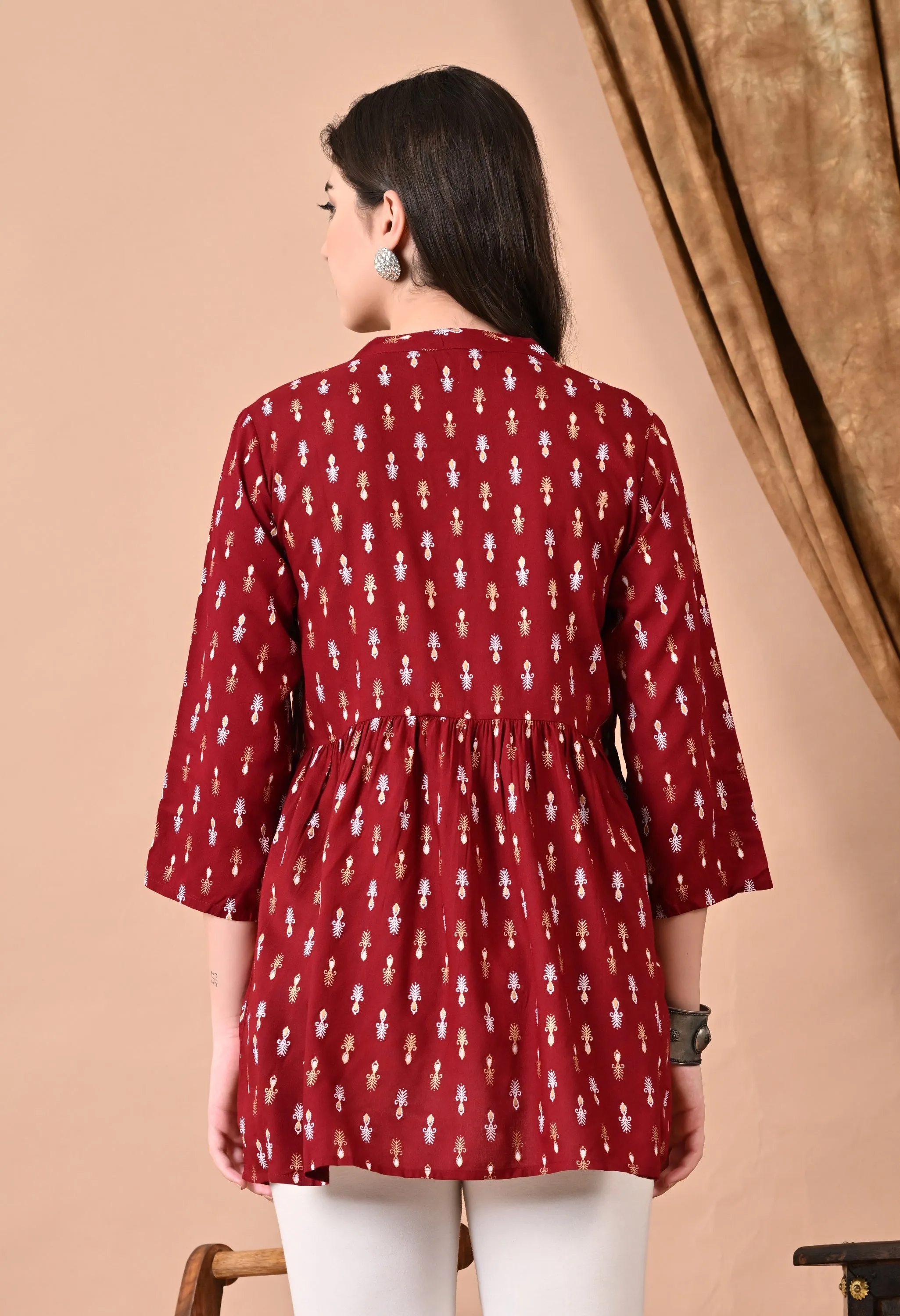 Jaipurite Maroon Printed Tunic in Viscos Rayon