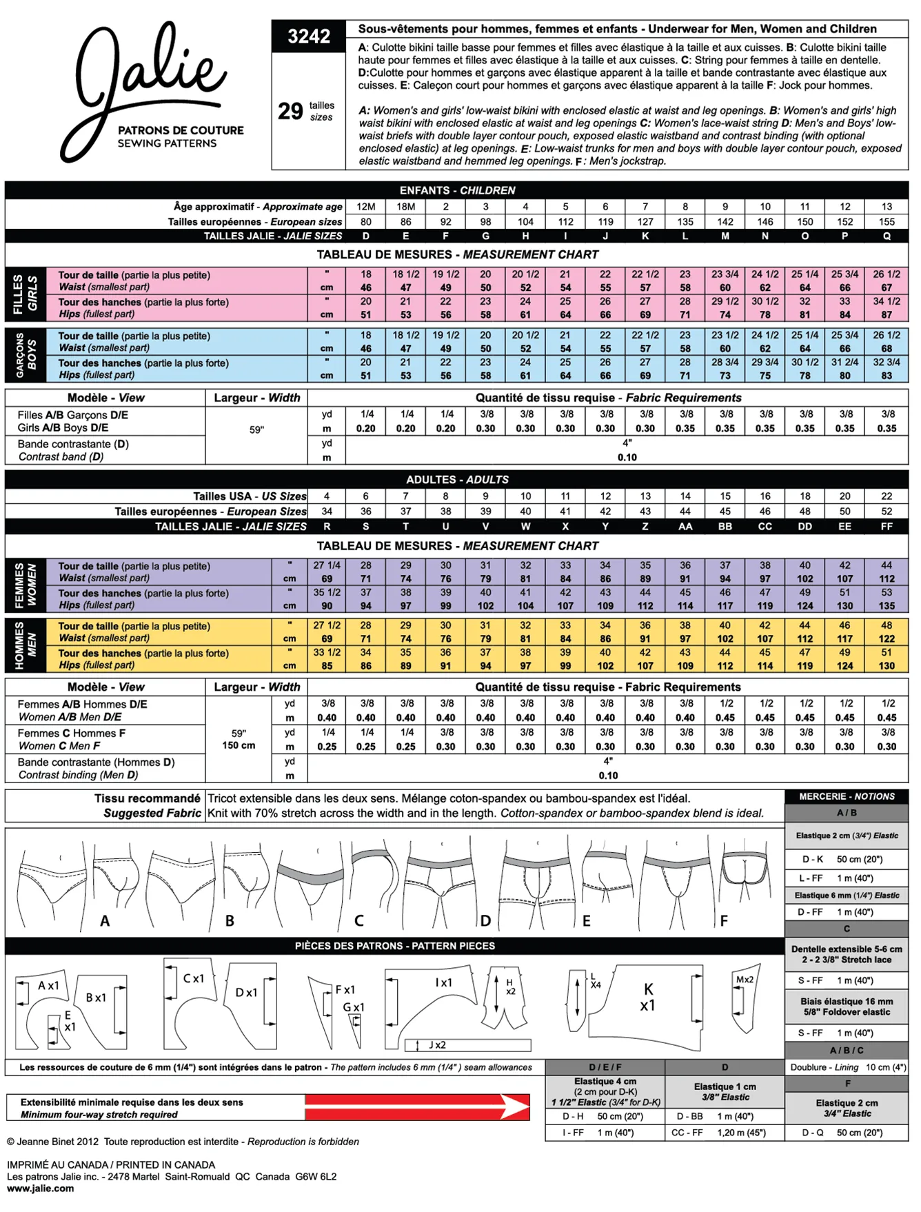 Jalie Family Underwear Pattern 3242