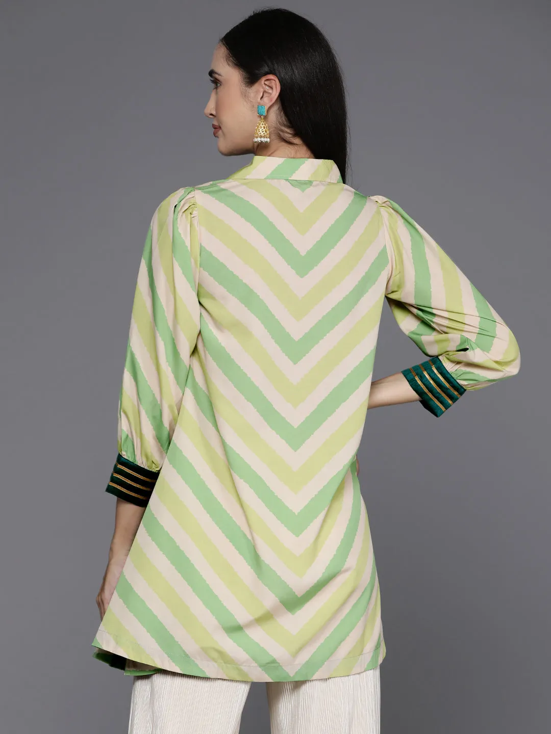 Jashvi Shirt Collar Striped Ethnic Tunic