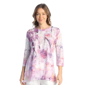 Jess & Jane "Wisteria" Slub Burnout Chiff on Contrast Hi-Low Tunic Top - SB4-1850 - Size S