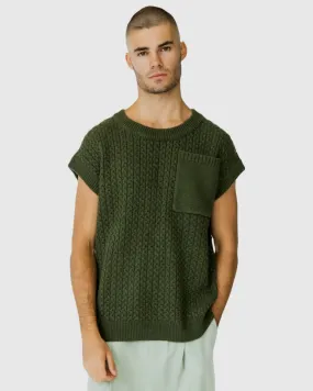 Justin Cassin Mateo Pocket Knitted Vest in Green Color