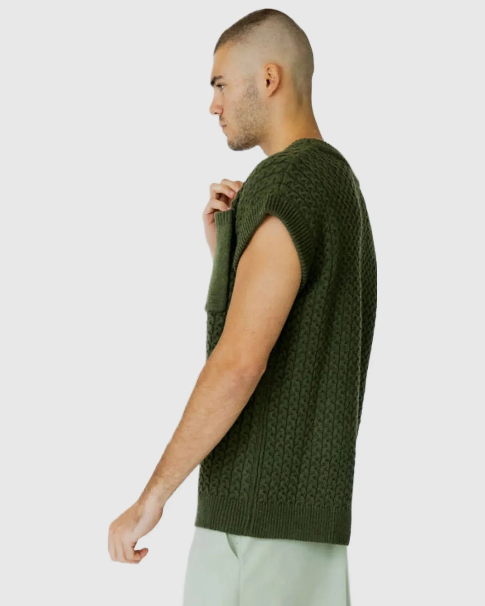 Justin Cassin Mateo Pocket Knitted Vest in Green Color