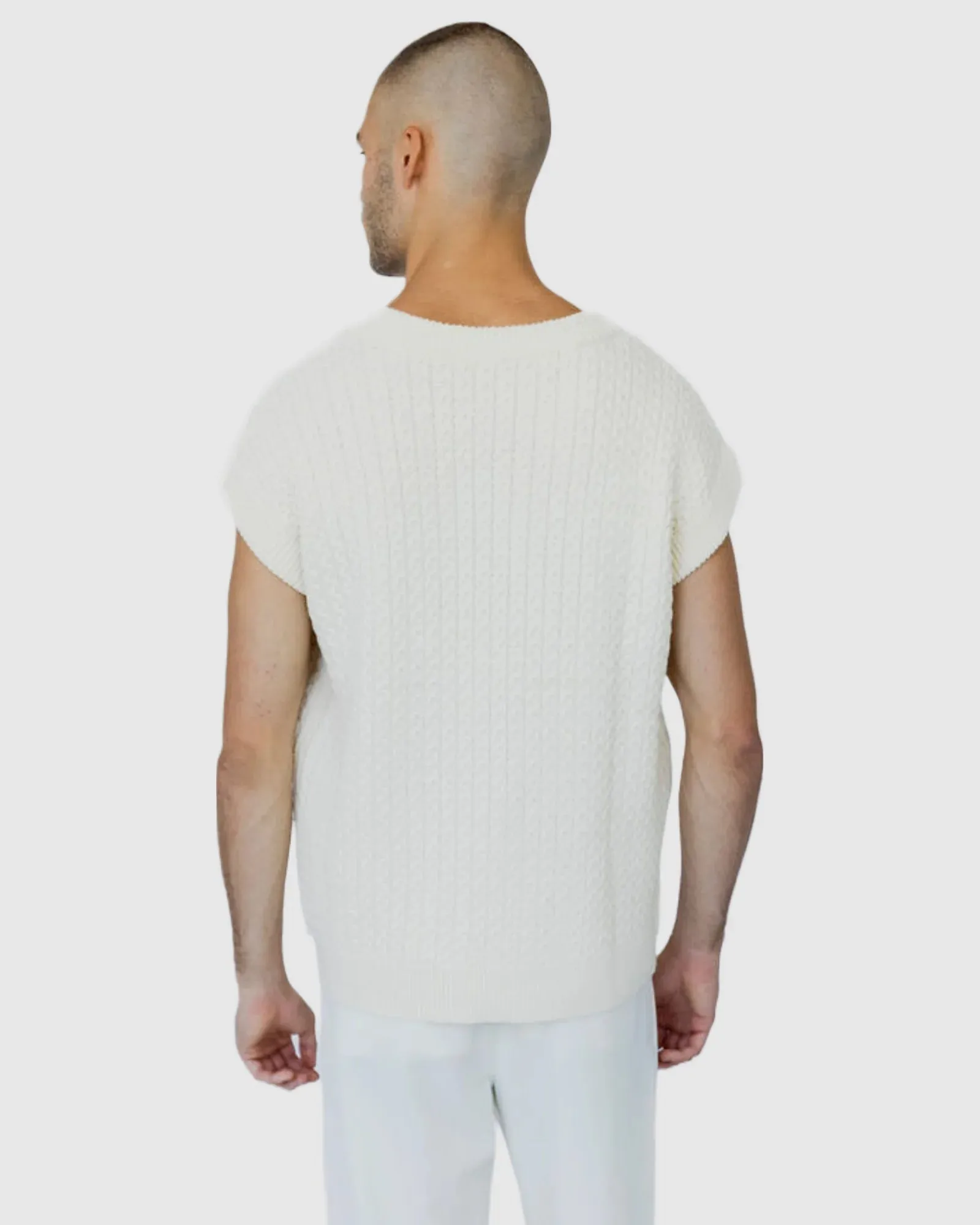 Justin Cassin Mateo Pocket Knitted Vest in White Color