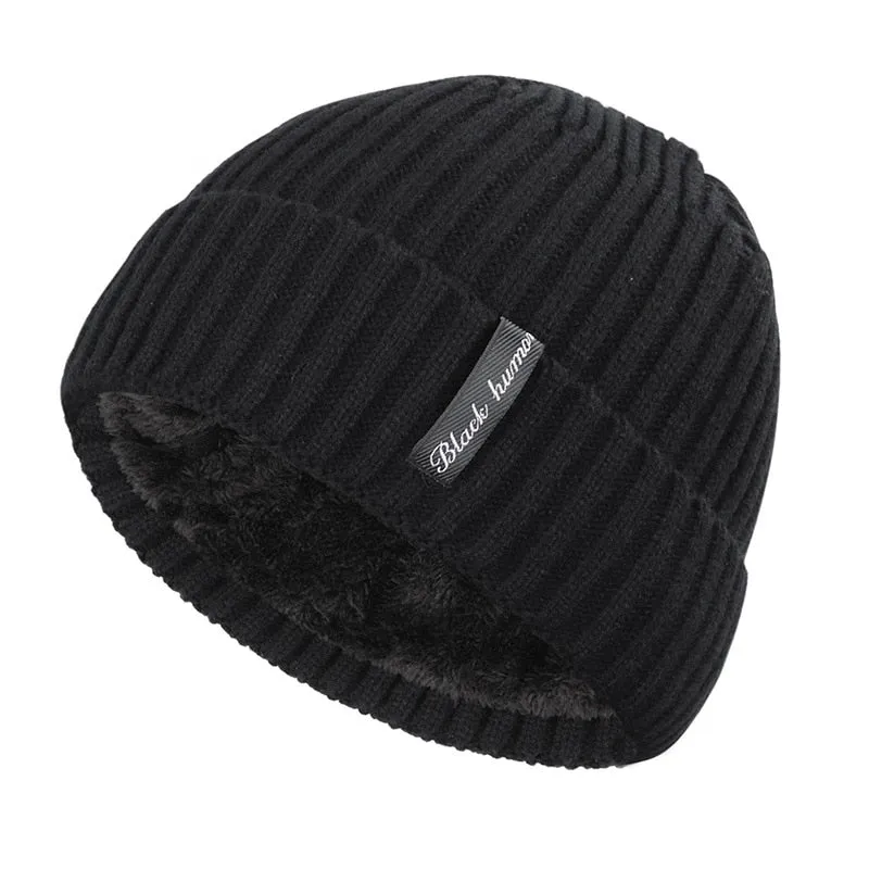 Knit Beanie Men Thick Lining Plus Velvet