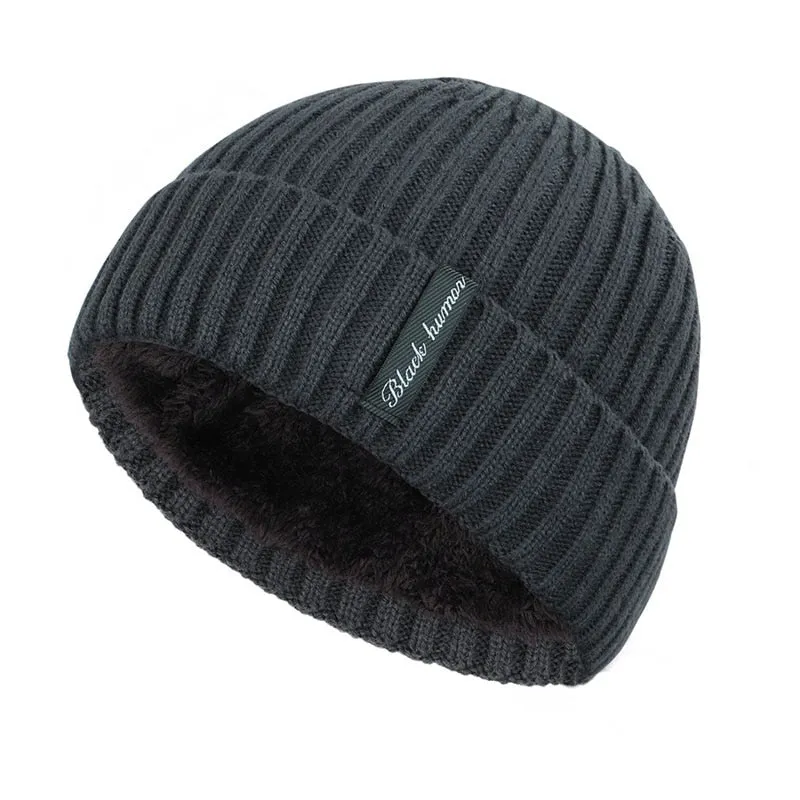 Knit Beanie Men Thick Lining Plus Velvet