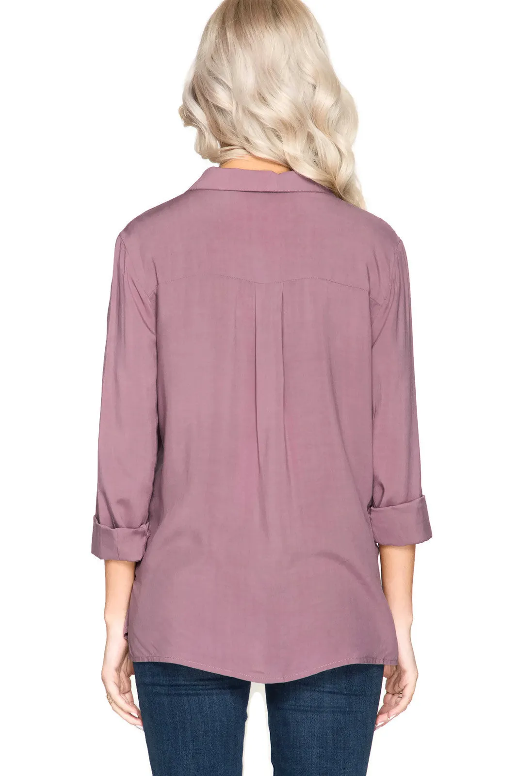 Lace Up Shirt With Pockets, Dusty Mauve