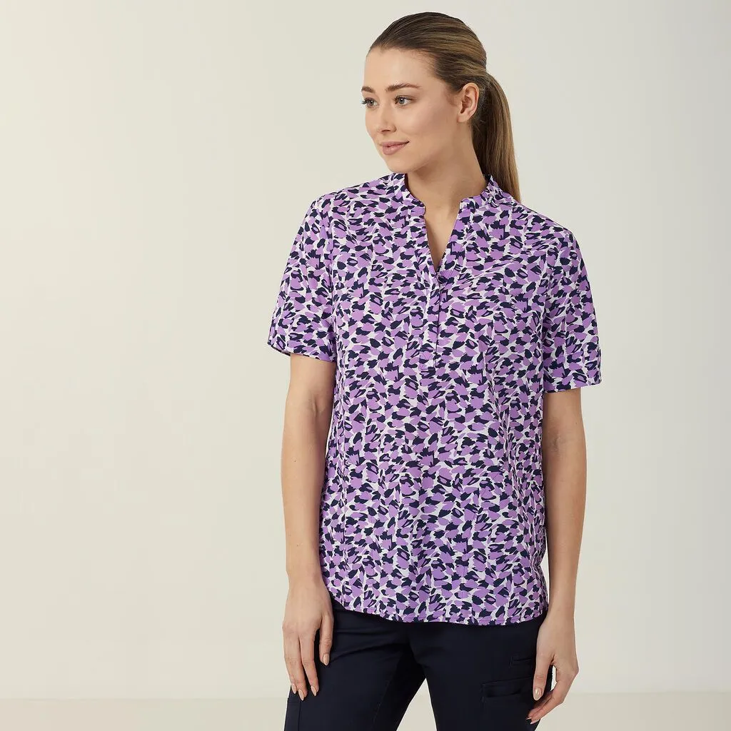 Ladies Antibacterial Petal Print Short Sleeve Tunic - CATUHU