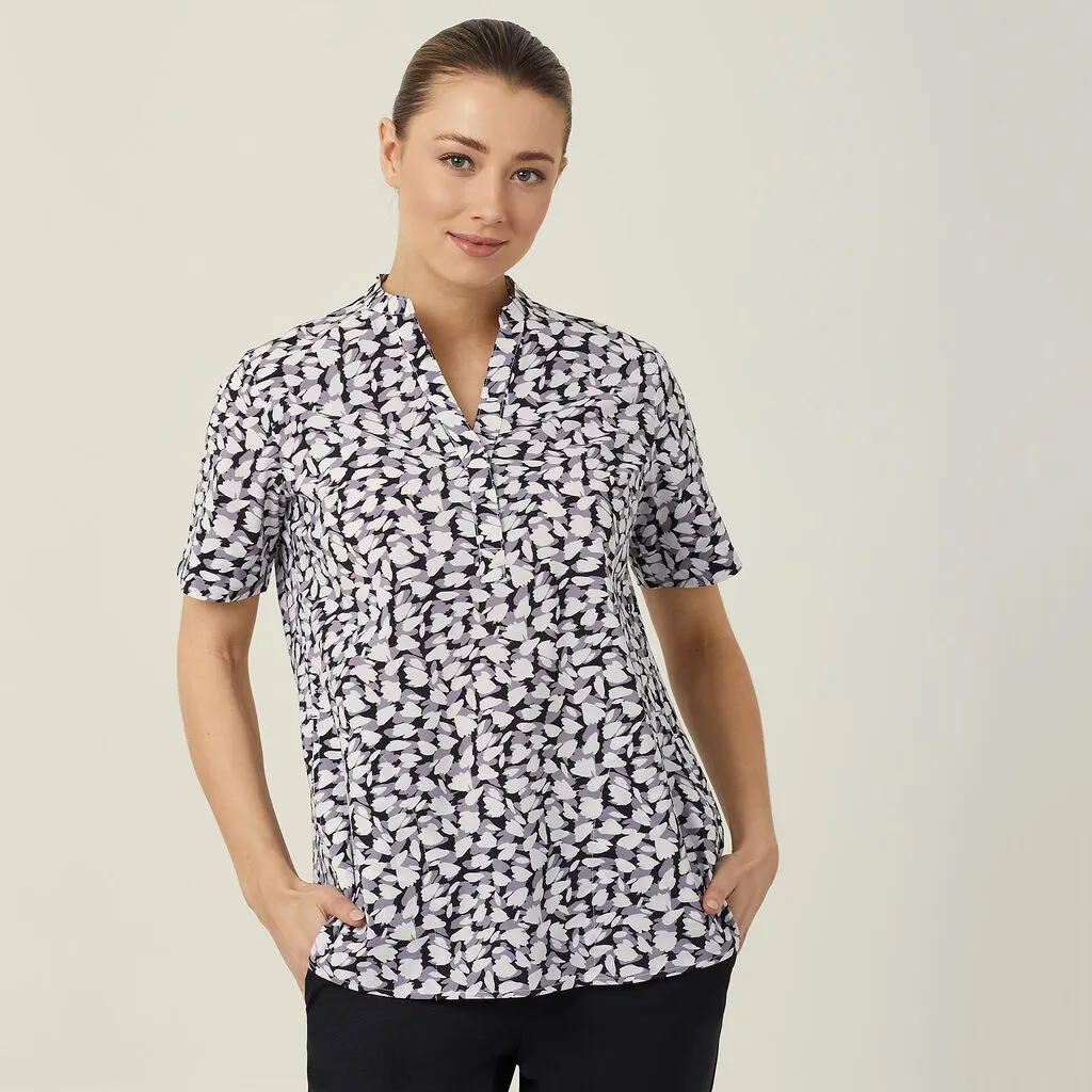 Ladies Antibacterial Petal Print Short Sleeve Tunic - CATUHU