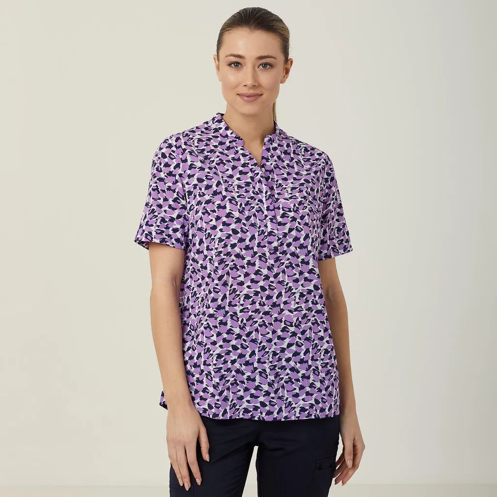 Ladies Antibacterial Petal Print Short Sleeve Tunic - CATUHU