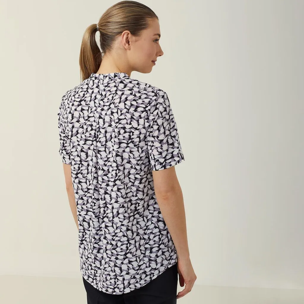 Ladies Antibacterial Petal Print Short Sleeve Tunic - CATUHU