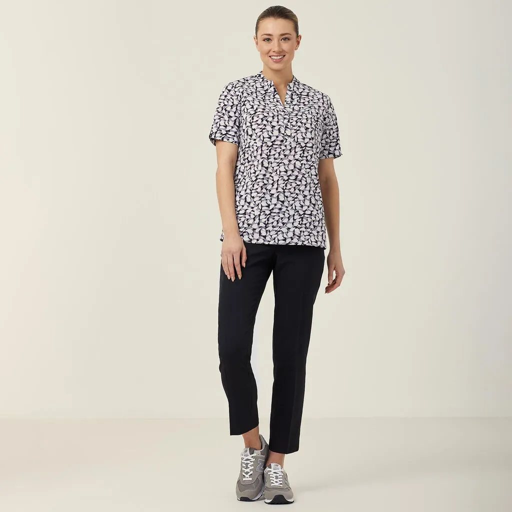 Ladies Antibacterial Petal Print Short Sleeve Tunic - CATUHU