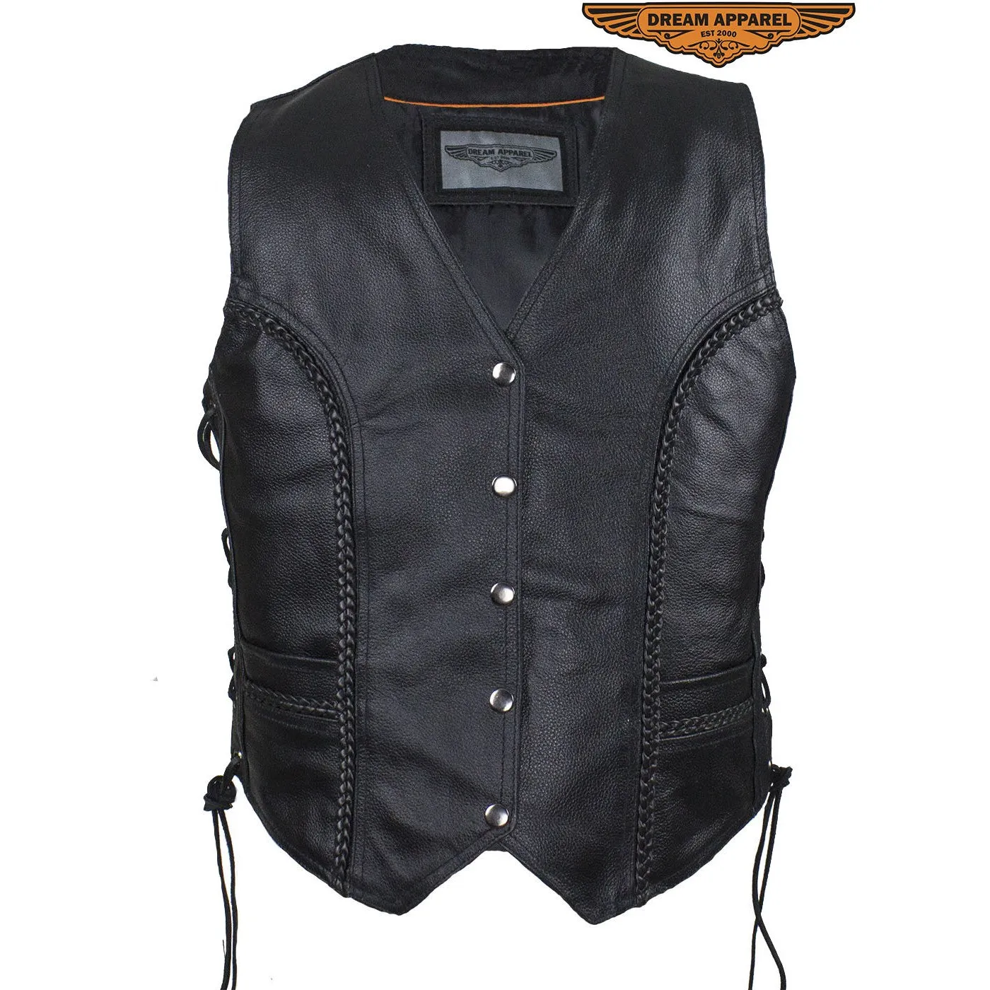 Ladies Split Cowhide Leather Club Vest W/ Side Laces