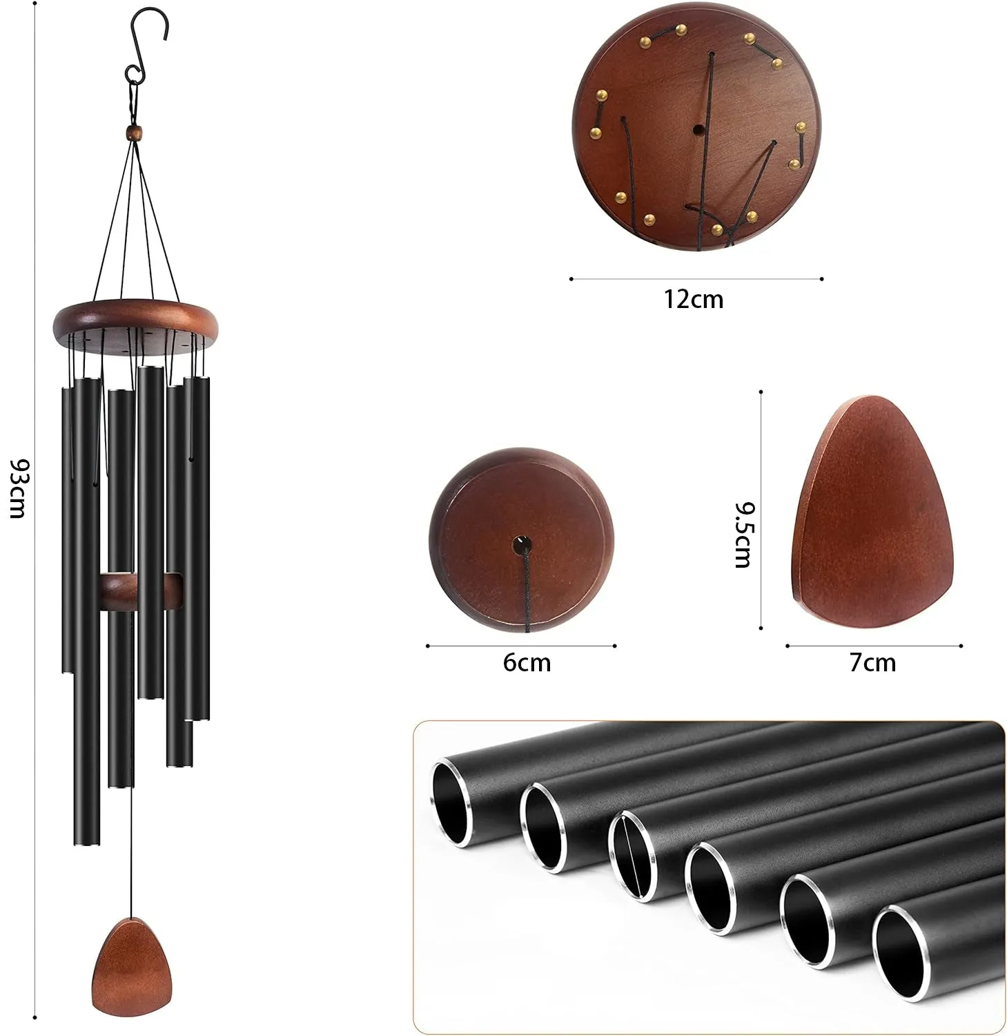 Large Aluminium Wind Chimes 93CM , Black