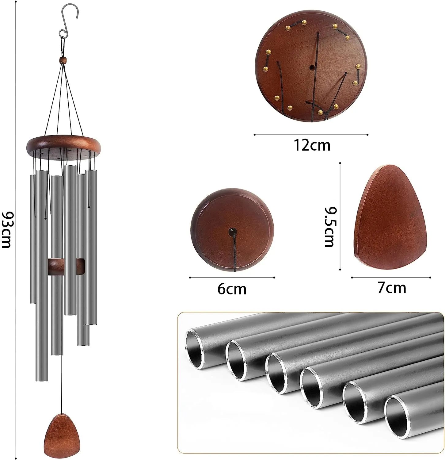 Large Aluminium Wind Chimes 93CM , Silver