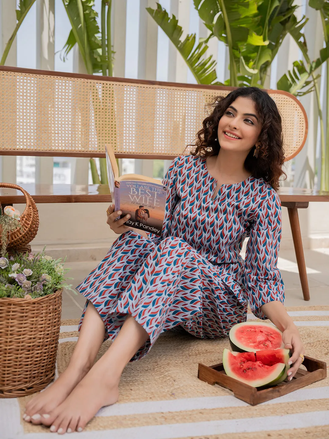 Leafy Cranberry Blue Tunic