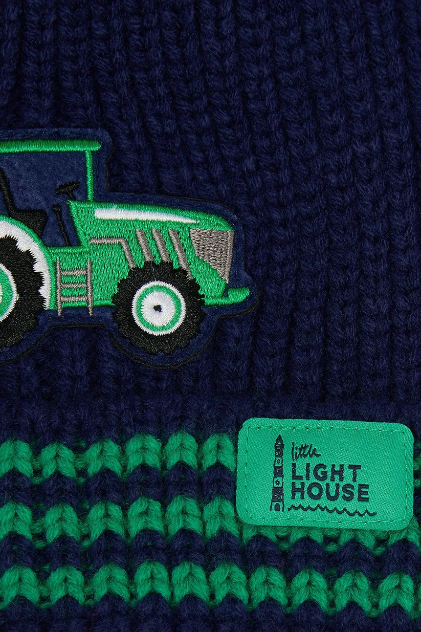 Lighthouse Kids Bobble Hat Tractors & Stripes Green