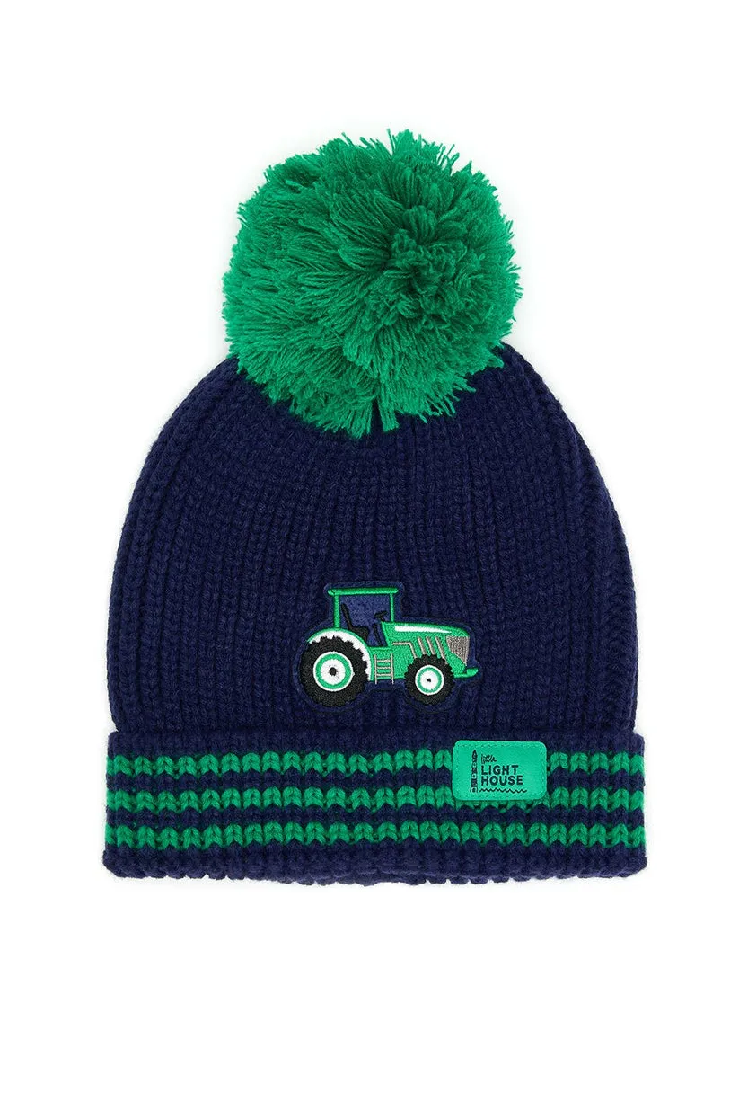 Lighthouse Kids Bobble Hat Tractors & Stripes Green