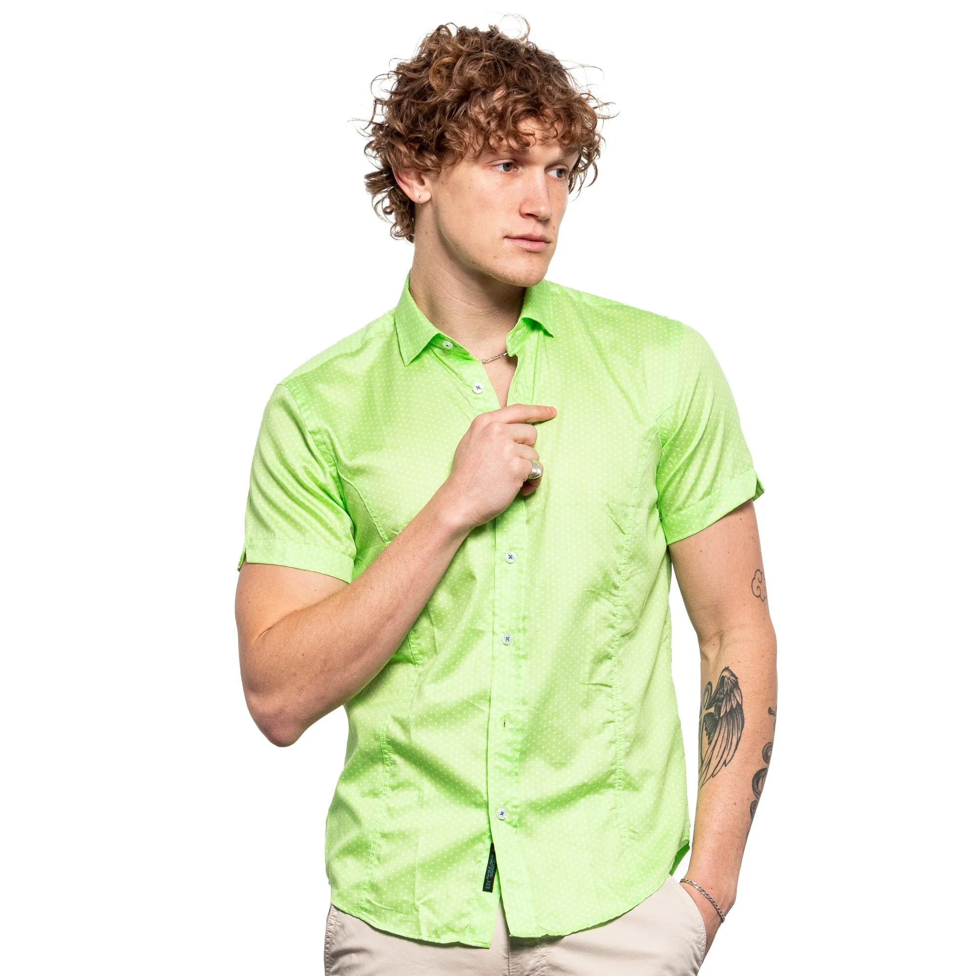 Lime Polka Dot Short Sleeve Shirt